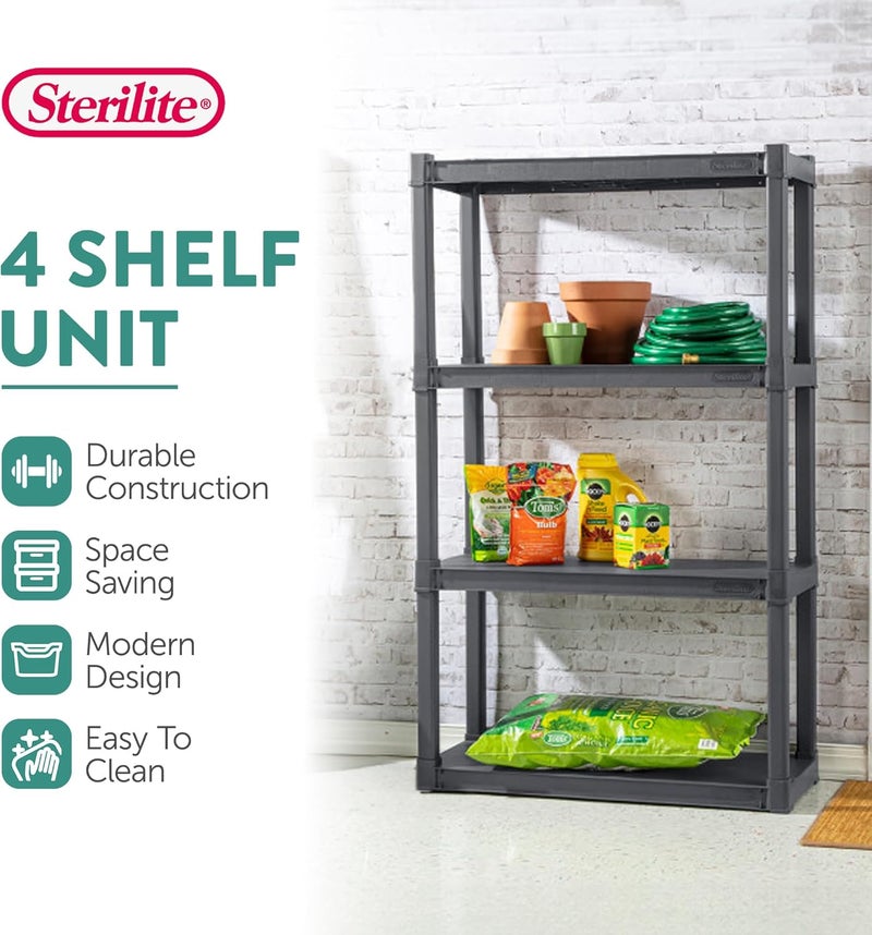 Sterilite 4 Shelf Unit, Heavy-Duty Shelving Storage and Utility Rack - Standing Plastic Organizer Shelves for Kitchen, Bathroom, and Garage - Image 4